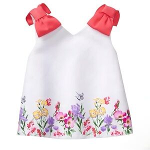 Janie and Jack White Textured Top with Pink Bow